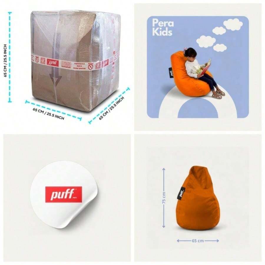 - Silln Pera para Nios Cmodo y moldeable Relleno de Perlas de Unicel Perfecto como rea Infantil 75x65 Resistente Acabado Tipo Nylon Color Fucsia - naranja - Ver 1