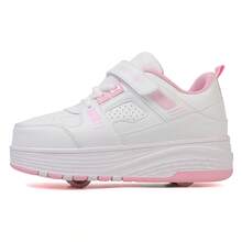 Unisex Student Roller Skate Shoes With Wheels, Girls/Boys Retractable Double/Four Wheels Roller Skates, New Design - Pink - View 8