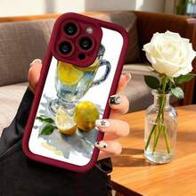 Cubierta de teléfono con borde negro diseño de limón y taza de agua fresca para uso diario - Burdeos - Ver 2