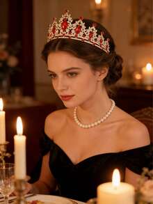 1pc Christmas Hot Pink Fairy Alloy Tiara With Faux Pink Diamonds & Crystal Leaf - Women's Bridal Birthday Xmas Headpiece It Is Suitable For Birthdays, Parties, Beauty Pageants, Weddings And Christmas - Half Crown - View 4