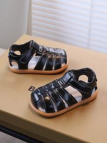 1 Pair Infant/Toddler Summer New Soft Bottom Anti-Slip Versatile Beach Sandals, Fashionable Outdoor Baby Prewalker Shoes, Baby Closed Toe Stylish Sandals - Black - View 3