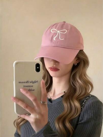Gorra de béisbol para niñas con decoración de lazo, estilo coreano, dulce y linda, rosa romántico. Gorra de béisbol suave y multifuncional. Regalo perfecto para el Día de San Valentín o gorras de pareja