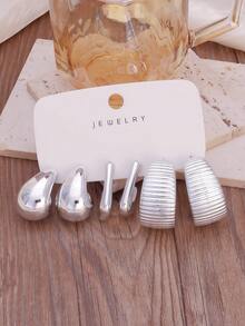 1–9 Pairs Silver Hoop & Drop Earrings Set, ABS Resin, Lightweight & Comfortable, Minimal, For Daily Wear - Silver - View 7