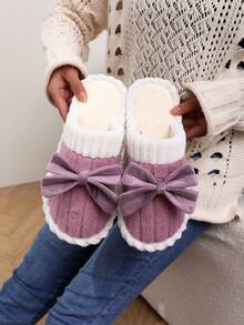 Women's Bow-Knot Plush Warm Slippers, Comfortable Indoor Anti-Slip Bedroom Slippers For Hardwood Floors, Suitable For Autumn/Winter - Lilac Purple - View 6