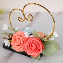 Wedding Ring Holder, Romantic Artificial Flowers Heart Shape Jewelry Rack Display Stand