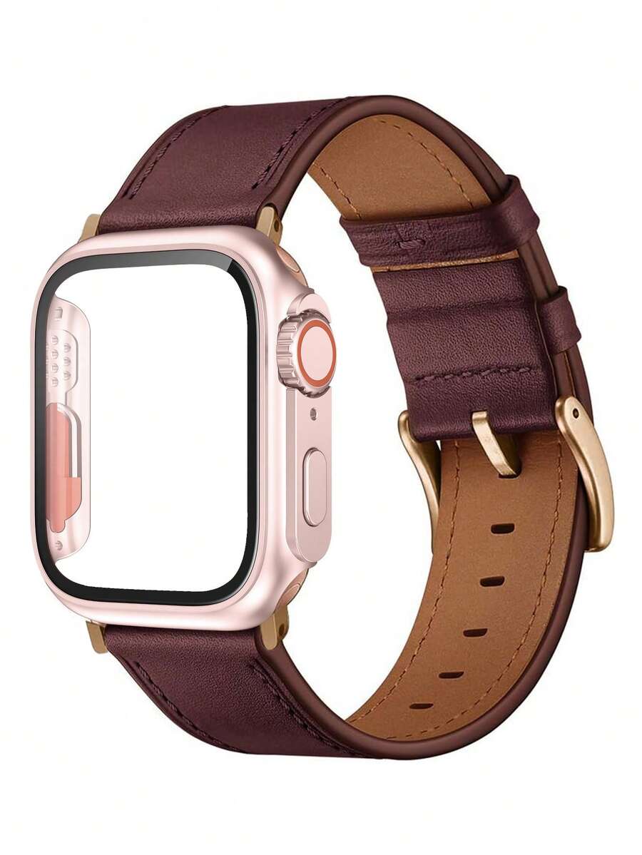 Huastonband 相容錶帶與保護殼 38mm 40mm 42mm 44mm 45mm 49mm 46mm 41mm,PC 硬質材料搭配強化玻璃螢幕保護殼,相容 S11/S10/S9/S8/S7/S6/S5/S4 Ultra 3/2/1 系列智慧手錶配件,復古風格男士手腕帶,夏季女士配件,適合海灘派對活動舞會假期禮物畢業季返校季 - 酒紅色 - 查看 1