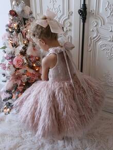 Young Girl Pink Bow Headband Sleeveless Elegant Christmas Party Princess Dress, Girls Formal Occasion Dress Suitable For Birthday Party, Prom, Wedding, Thanksgiving, Graduation - Pink - View 9