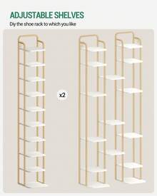HEXCELEN Étagère à chaussures verticale, rangement à chaussures à 10 niveaux, tour à chaussures pour petits espaces, autoportante, réglable, gain de place, or blanc - Blanc - Voir 4