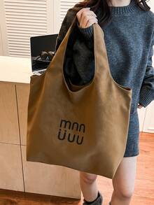 1pc Large Capacity Letter Print PU Tote Bag, Fashionable Women's Shoulder Bag Suitable For Work Commute, School, Shopping, Travel, Autumn/Winter - Multicolor - View 10