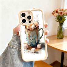Cubierta de telefono con borde negro diseño taza de cafe derramado con azucar en cubos para iPhone 14 Pro Max estilo casual para uso diario - Blanco - Ver 7