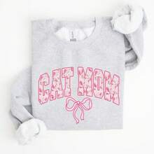 TaggedThreads Cat Mom Sweater, Coquette, Pink Bows, , Girly, Soft Girl Era Sweatshirt, Women's Crew Neck, Crewneck, Cozy Fall & Winter Styles Long Sleeve Tops - Unisex Women's & Men's Campus Daily Wear - 灰色 - 查看 1