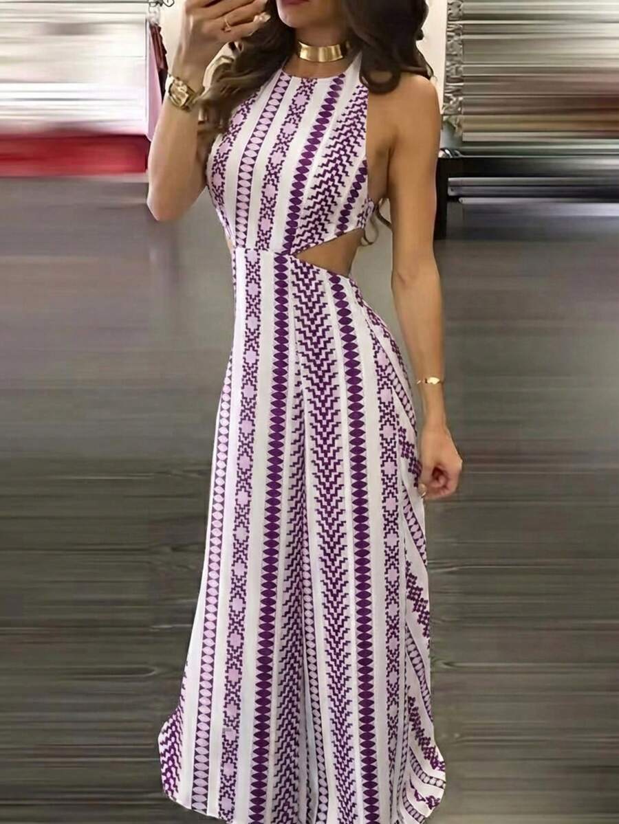 Đầm đi biển mùa hè gợi cảm với chất liệu vải dệt xoắn, khoét lưng. - Màu tím - Xem 1