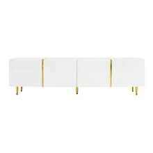 High-Gloss TV Cabinet With Four Doors, Modern And Simple, In White - White - View 11