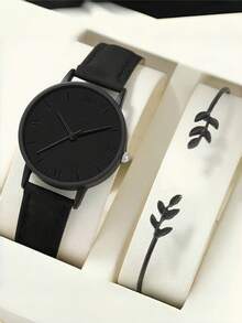 1件Jhui Jhui女士极简腕表套装和1件树枝手链套装，适合度假、派对、婚礼、聚会和日常佩戴，是送给女性的完美礼物（不含礼盒） - 黑色 - 查看 9