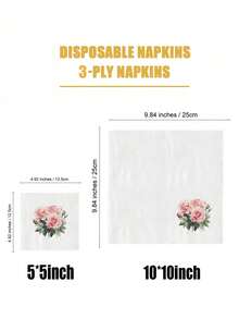 60/40/20 piezas Servilletas desechables con estampado de rosas, Servilletas de 5*5 pulgadas, Servilletas elegantes y románticas con rosas, Adecuadas para cenas de San Valentín, fiestas, aniversarios de boda, fiestas de cumpleaños, decoración de restaurantes