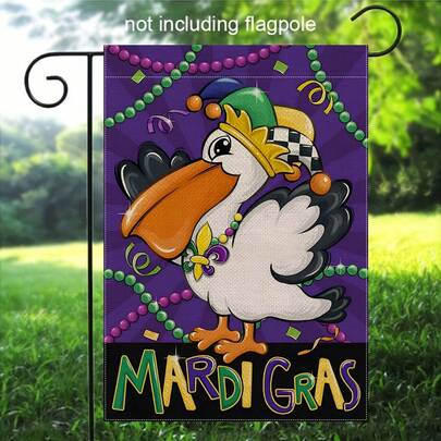 1pc, Mardi Gras Pelican Garden Yard Flag, Happy Mardi Gras Double Sided Garden Yard Flag, Home Decor, Outside Decor, Yard Decor, Garden Decor, Holiday Decor, No Flagpole 12x18in