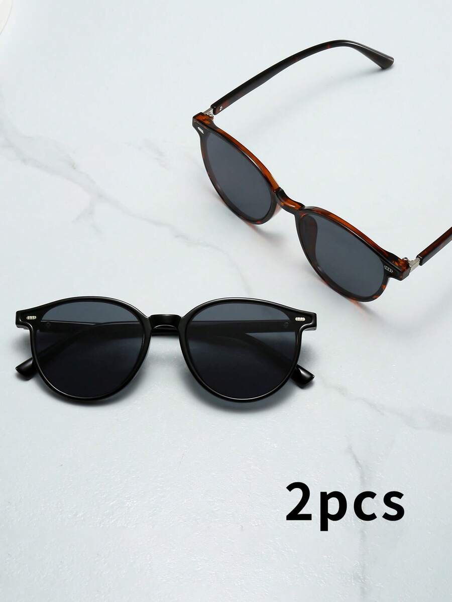 2pcs Unisex Retro Cat Eye Frame Minimalist Stylish Fashion Glasses, Decorative Eyewear For Daily Wear - 2pcs - View 1
