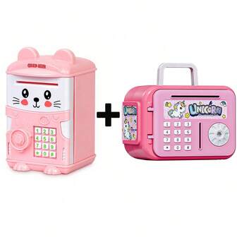 Kindergarten Children Birthday Gift Toy, Password Saving Cabinet-Realistic Deposit & Withdrawal Children's ATM Money Box, Cartoon Password Smart Piggy Bank, Creative Coin Password Storage Box,