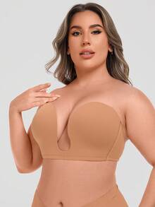 Wingslove Plus Size Women Deep V Strapless Bra - Multifunctional Lift & Gather Wireless Bra With Convertible And Adjustable Straps - Camel - View 2