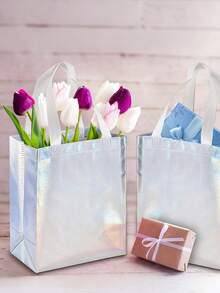 8pcs Holographic Reusable Non-Woven Gift Bags, White Handles, Sturdy Base - Foldable, Suitable For Birthday, Wedding, Easter And Holiday Celebrations, Gift Packaging | Shiny Gift Bags | Non-Woven, Small Gift Bags - Multicolor - View 3