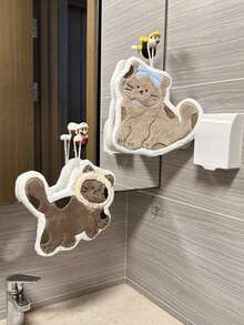 1Pc Cute Brown Cat Hand Towel, Absorbent Towel, Hanging Style For Kitchen, Bathroom, Room Decor, Absorbent & Easy To Clean, Kitchen Towel, Bathroom - Multicolor - View 7