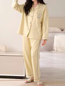 AICJ 2件套女士休闲条纹长袖上衣和裤子睡衣套装，舒适纯棉，适合春、夏、秋季、情人节、新年礼物、秋冬服装