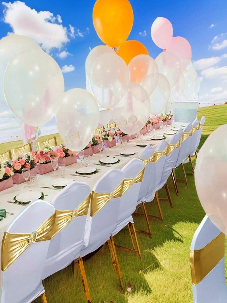 Dây chun buộc ghế màu vàng ánh kim (1 cái/6 cái/10 cái/20 cái), nơ buộc ghế bằng kim loại, thích hợp cho các buổi họp mặt gia đình, tiệc chiêu đãi, tiệc cưới, tiệc khách sạn, trang trí ghế sinh nhật. - Vàng - Xem 1