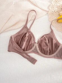 5件套女士纯色蝴蝶结装饰钢圈薄杯舒适文胸 - 彩色 - 查看 5
