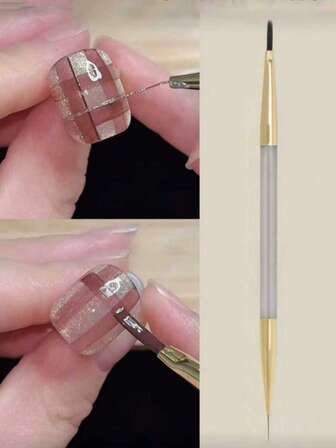 1支双头美甲拉线笔，适用于绘制长线条、细节和精细图案，可用于美甲勾线、UV凝胶指甲油绘画等。