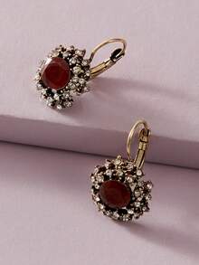 2pcs Rhinestone Studded Round Earrings, Suitable For Everyday Wear - Rhinestones - View 1