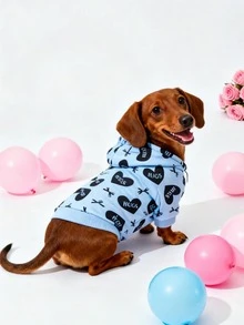 LUCKIE LABO 1件情人节“拥抱”图案连帽衫，可爱休闲宠物服装，适合吉娃娃等小型犬，室内外均可穿着。 - 藍色 - 查看 5