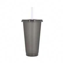 PromoClick Paquete de 10 Vasos de plástico transparente con tapa traslúcida. (Incluyen popote) Cap. 700 ml - Negro - Ver 3