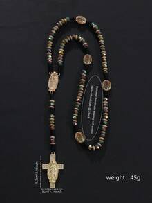 1pc Virgin Mary Cross Pendant Beads Chain Necklace,Crystal Beads Catholic Necklace Cross Pendant Virgin Mary Necklace Colorful Cross Pendant Necklace - Beaded Necklace - View 4