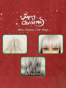 Billowig Long Curly Red Green Highlight Christmas Siler White Wigs Natural Heat Resistant Fibre Wet Wave Grey White Ombre Women Wigs For Holiday Festival Christmas Daily Party Daily Used