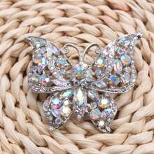 Butterfly Brooch, Luxurious Silver-Toned Frame Adorned With Iridescent Multi-Shaped Rhinestones & Sparkling Crystal Accents, Dazzling Elegant Shimmering Design, Stylish Accessory For Dresses, Blazers, Scarves & Glam-Chic Daily Styling - Bạc - Xem 4