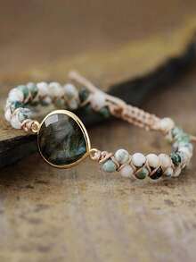 1PC Boho Natural Emperor Stone Love Bracelet With Adjustable Double Layer Winding Bracelet - Style 4 - 查看 13