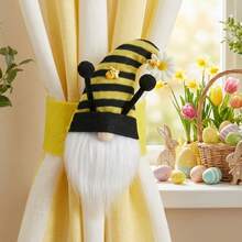 Alzapaños para cortinas con diseño de gnomo, diseño creativo de abeja y conejo, decoración festiva para ventanas, hogar, sala de estar y dormitorio. - Negro - Ver 2