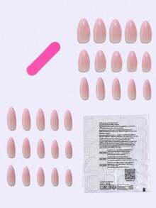 30 piezas de uñas postizas de almendra larga, puntas de uñas de cobertura completa con degradado rosa claro-morado tipo francés para uso en la oficina/fiesta/diario, incluye cinta adhesiva de doble cara y juego de lima de uñas - Púrpura malva - Ver 3
