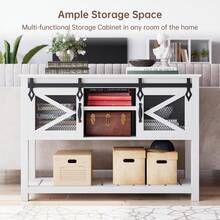 Mesa de Entrada con Puertas correderas de Granero, mesas de Consola industriales rústicas con Almacenamiento y Estante Abierto, Mesa de sofá para Entrada, Pasillo, Color Blanco - Blanco - Ver 3
