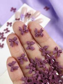 30个薰衣草色丝带蝴蝶结美甲装饰，Y2K浪漫柔和简约风格，酒红色蝴蝶结美甲配件，适合DIY女士美甲沙龙设计装饰，幸运紫色火焰 - 紫丁香色 - 查看 3