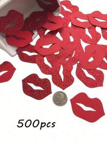 500pcs Red Lips/Heart Confetti, Glitter Paper Lip Cutouts, Versatile Party Decorations, For Wedding, Birthday, Anniversary, Bachelor Party, Christmas, New Year, Graduation, Bar/Bat - Multicolor - View 1