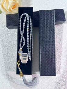 Elegant Gift Set: Mini Ring Counter + 99pcs Pearl Tassel, 99pcs Faux Pearl Muslim Prayer Beads, Electronic Ring Counter With LED Night Vision, Compact Design, Portable, Multiple Colors Available, Practical And Stylish, LED Night Vision Display, Suitable For Prayer Counting, Business Counting, Home Use, Holiday Gifts, Etc. - Multicolor - View 16