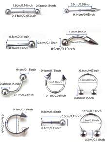 85 piezas de joyas de piercing de acero inoxidable surtidas, que incluyen anillos para la lengua, cejas, nariz y labios - Plateado - Ver 2