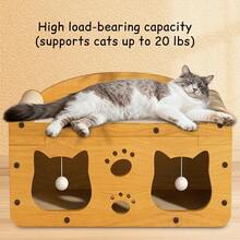 Multi-Function Cat Scratcher House – 3-In-1 Scratch Pad, Soft Bed & Play Cave With Toys, Durable Build & Ideal Holiday Gift - MD-cAT1+QE-yELLOW - View 6