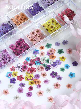 About 300pcs Wood Pulp Flowers Nail Art Decorations Rose Daisy Iris Flowers Gel Polish Manicure Accessories Romantic Flower Nails Design