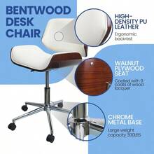 Gaming ChairsFohfurniture Silla de Tocador Silla de Escritorio con Ruedas de Madera Curvada Silla de computadora con tapicería de Piel sintética y Altura Ajustable Square Blanco - blanco - Ver 7