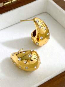 1 Pair Fashion Stainless Steel Water Drop Stud Earrings Decorated With Shining Exquisite Rhinestone Suitable Woman Dinner Party Wear Can Promote Elegant - Multicolor - View 5