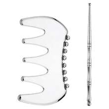 1/2件装 WEN YUN 方形波点按摩工具和梳子，波点按摩工具，按摩棒，不锈钢肌肉刮痧板，肌肉放松器，背部按摩器，软组织按摩器，圣诞节，感恩节，情人节 - 銀色 - 查看 13