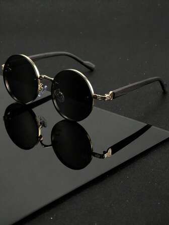 1 Pair Unisex Round Black Metal Glasses, Punk Street Vintage Chic Fashion Eyewear, Suitable For Street Photography, Travel, Party, Daily Outfit, Fishing, Camping