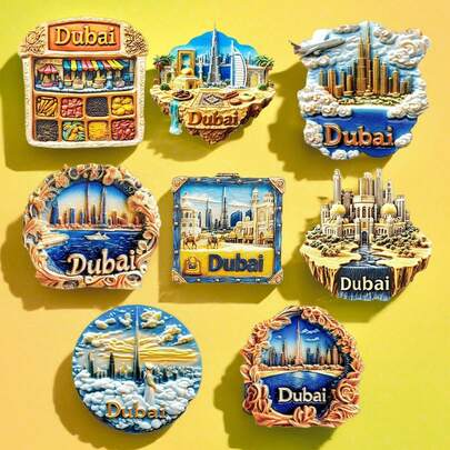 1pc UAE Dubai Palm Jumeirah Burj Khalifa Sailing Ship Building Golden Frame Refrigerator Magnet 3D Travel Souvenir Home Decoration
